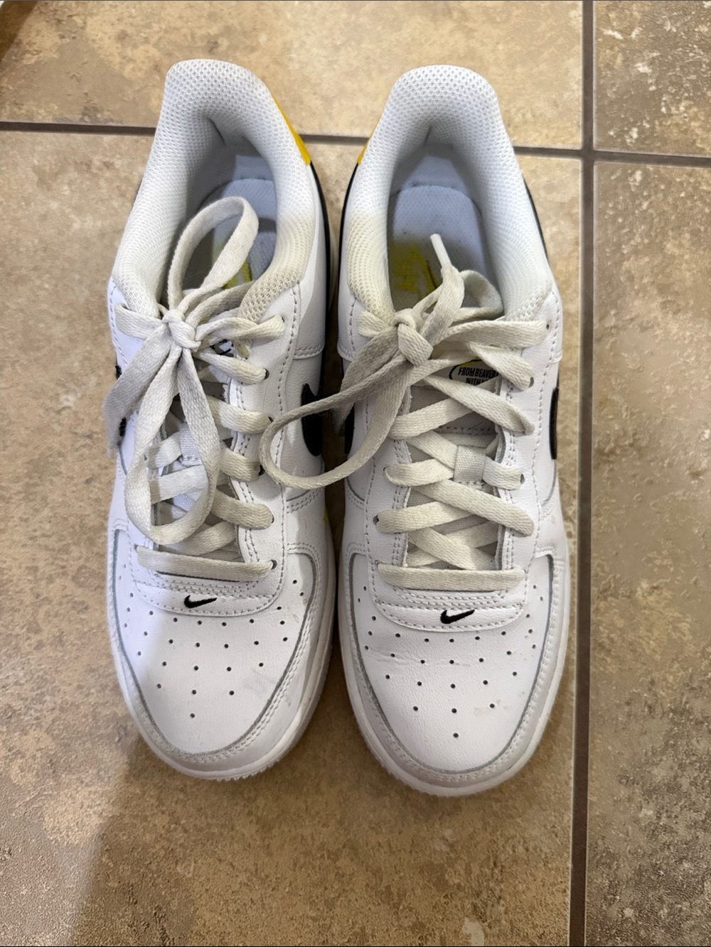 Nike 6Y Leather Sneakers with Black Swoosh and Yellow Accents